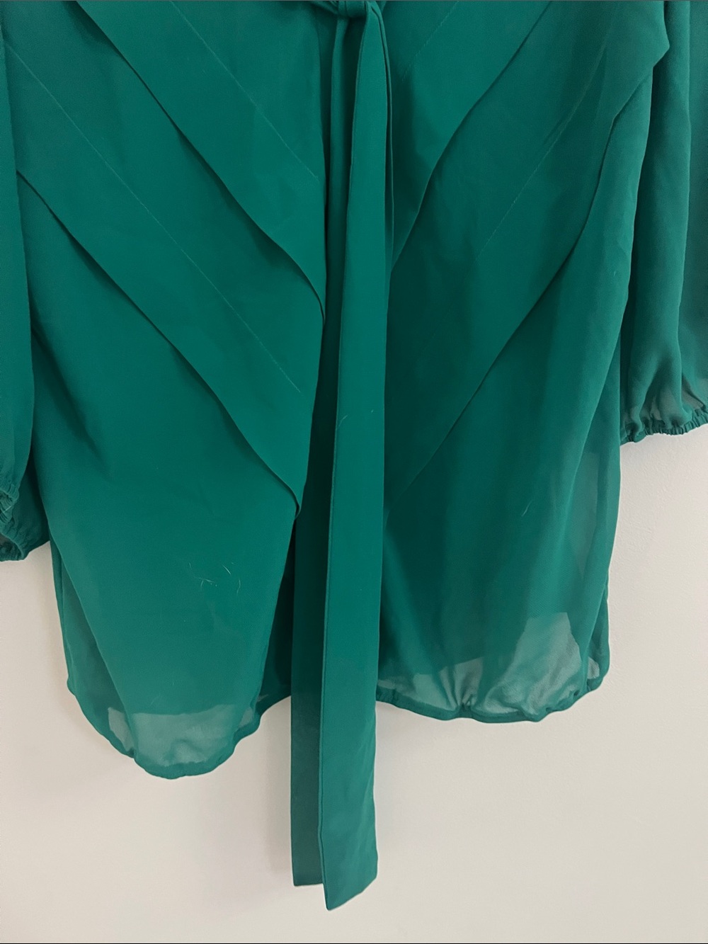 Max Studio Emerald Green Pleated Tie-Neck Blouse - Picture 7 of 8